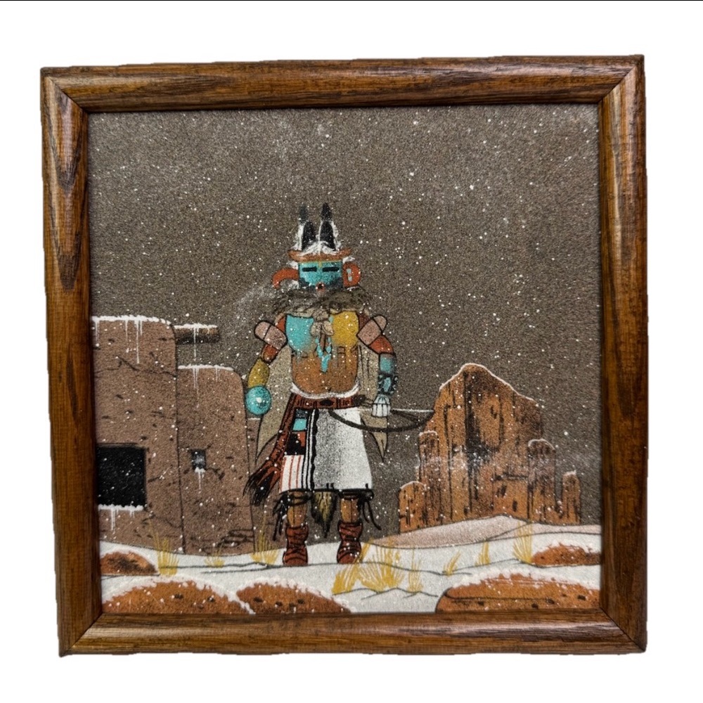 VTG Wayne Tom Navajo Sand Painting Framed Kachina Dancer Signed Dated 1993